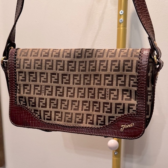 Fendi Zucchino Brown and Dark Brown Monogram flap shoulder Bag - Picture 1 of 17